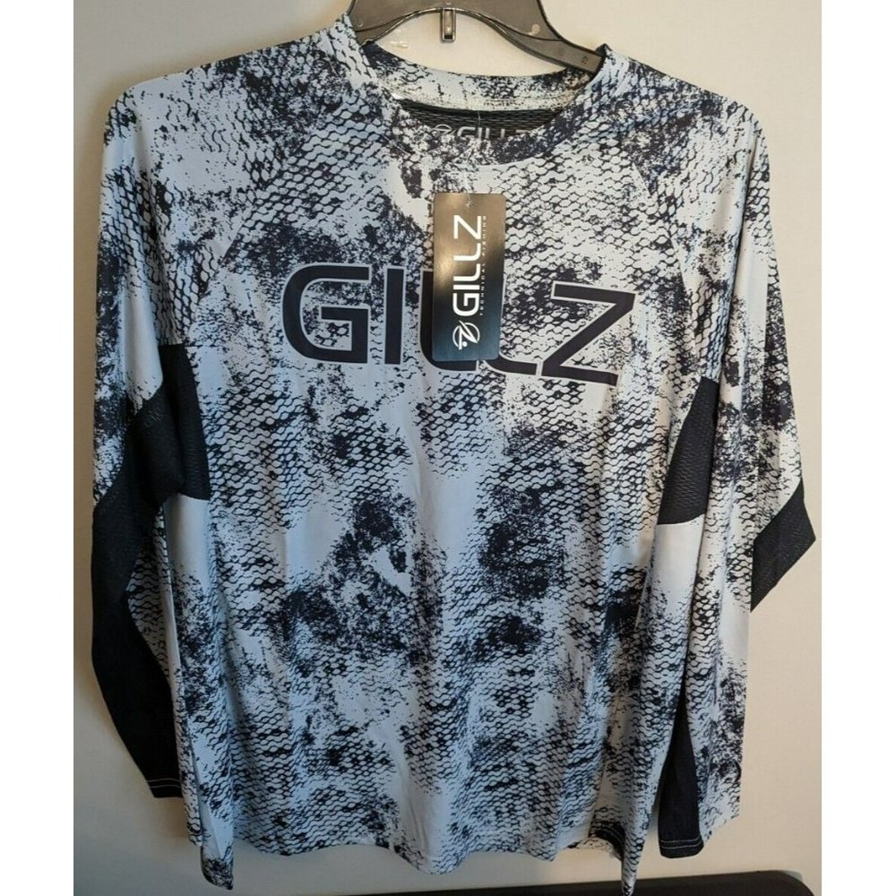*Gillz Men's LS UV Tournament Series V2 Gray Grunge Print L/S Fishing Shirt Sz M